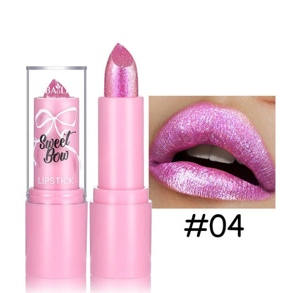 Pink Luxurious Metallic Glitter Lipstick Lasting Waterproof Shimmery Pearl Sparkling Hydrating Lipstick Women Makeup Cosmetic