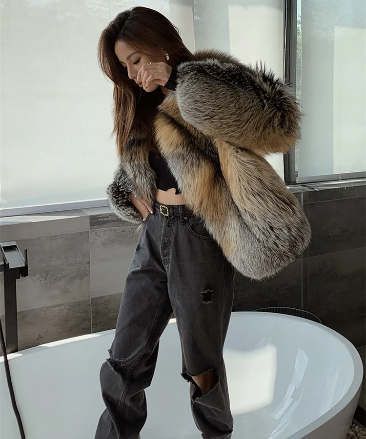 Women Fur Coat Natural Finland Golden Edged Fox Fur Winter Jacket Whole Skin Fur Warm Thick Luxury Fur Clothing Outerwear