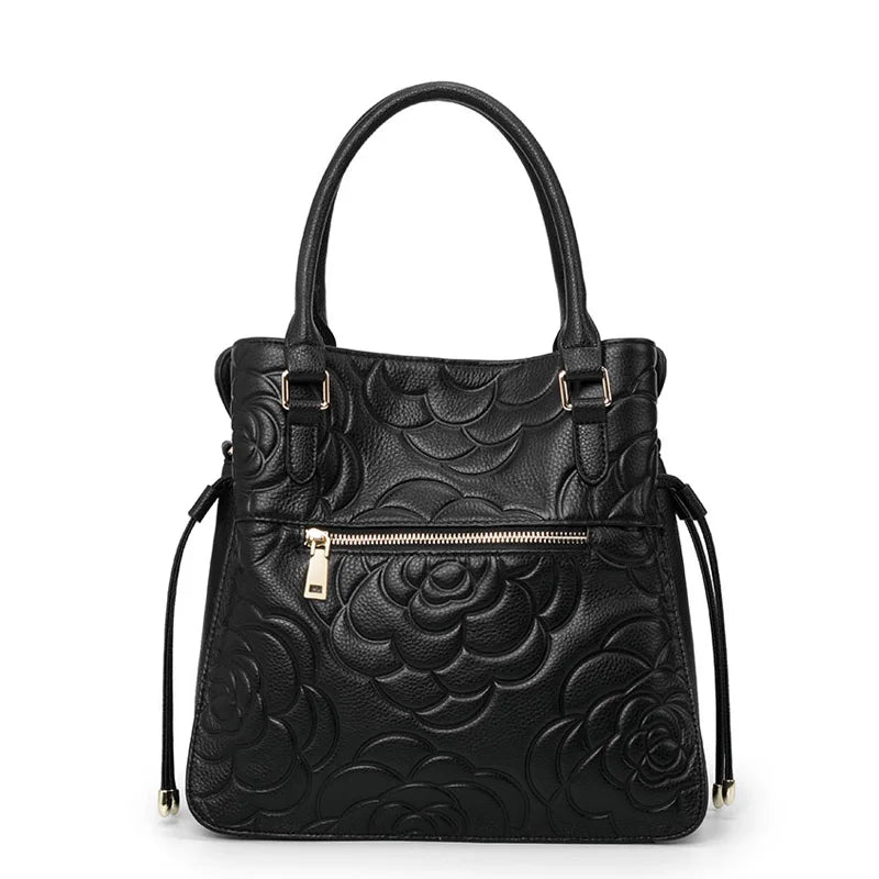 Aidrani Fashion Genuine Leather Women's Bag Large Capacity Women's Handbag Black Embossed Cowhide Shoulder Bag