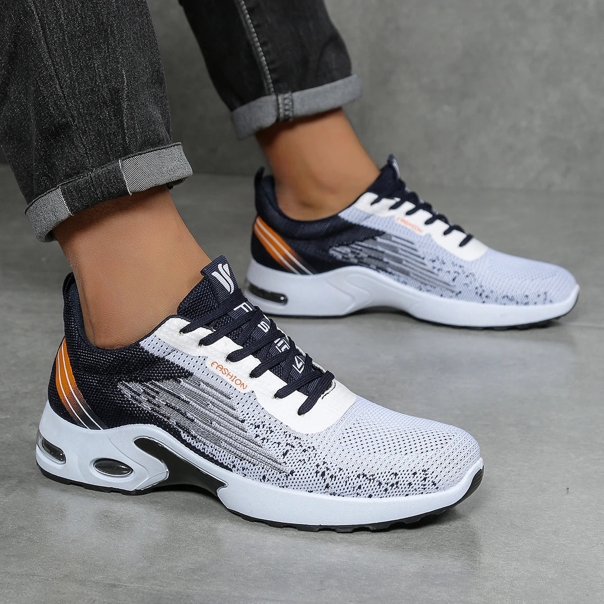 Men's Breathable Lace-Up Running Shoes, Knitted Mesh Casual Shoes, Comfortable Cushioned Sole Footwear for Daily Wear