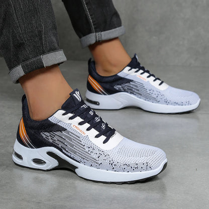 Men's Breathable Lace-Up Running Shoes, Knitted Mesh Casual Shoes, Comfortable Cushioned Sole Footwear for Daily Wear