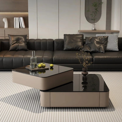 Luxury Italian Light Luxury Rotating Coffee Table Square 80cm Glass Wooden Coffee Tables Living Room Furniture...