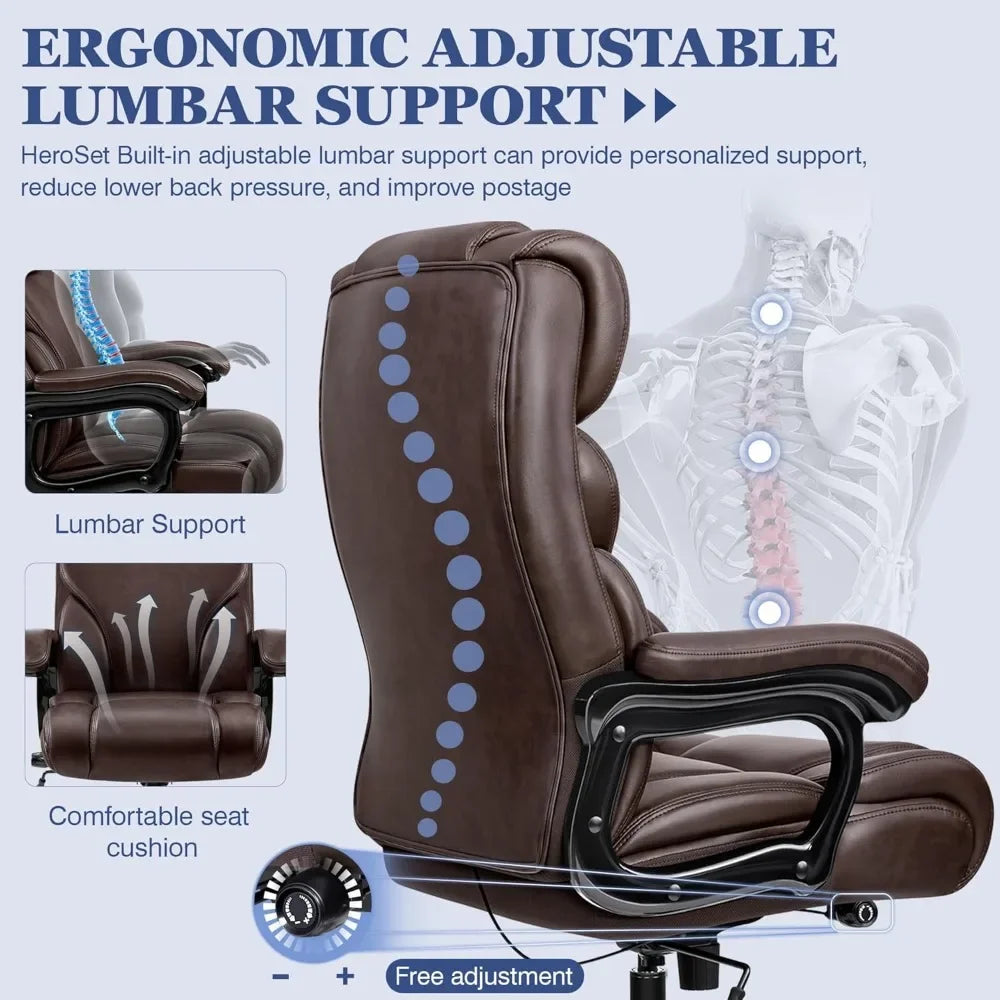 Big And Tall Office Chair 500lbs Capacity Ergonomic Executive with Adjustable Lumbar Support High Heavy Duty for Comfortable - Kimlud