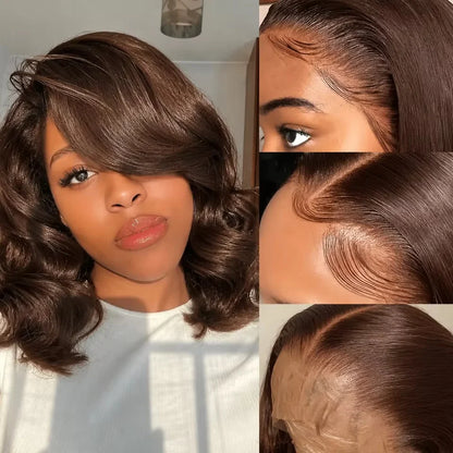 13x4 Bob Wig Human Hair Body Wave Brazilian Hair Pre Plucked and Natural Hairline HD Lace Frontal Wig Human Hair Pre...