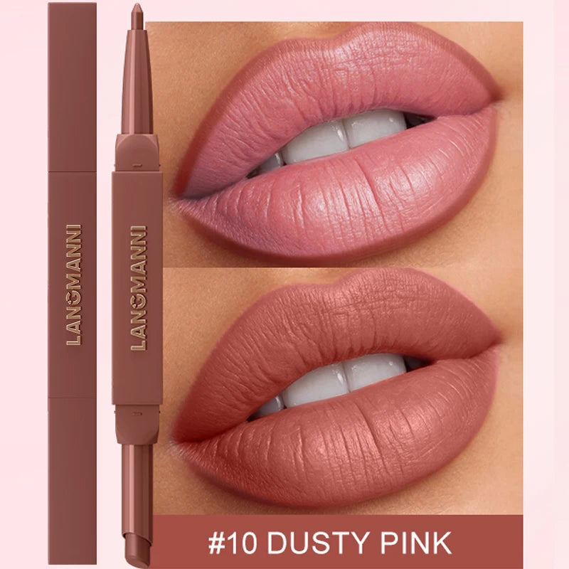 2 in 1 Matte Red Lipliner Waterproof Nude Matte Lip Liner Pencil Double Head Lipstick Pen Long Lasting Lips Outline Stick Makeup