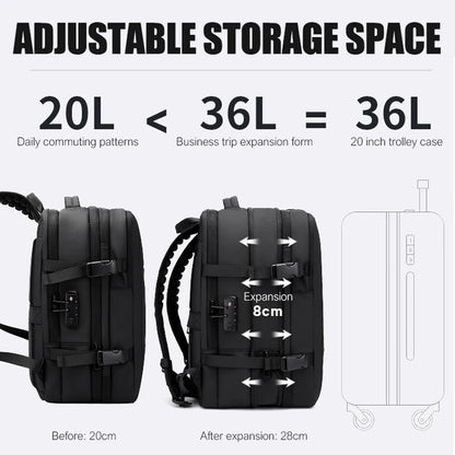 BANGE Expandable Men Travel Backpack With Vacuum Compression 17 inch Laptop Backpacks Business Large School Backpack For Hiking