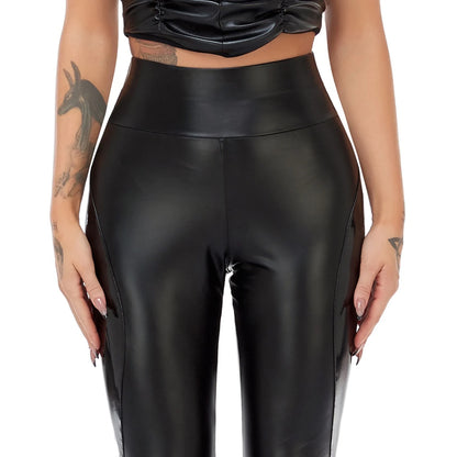 LatexHigh Waist Stretch Yoga Pants for Women, PU Leather, Sexy Leggings, Tummy Control, Ruched Fitness Pants, New Custom