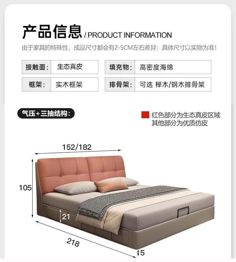 Storage Leather Double Bed Modern Minimalist Frame Luxury Double Bed Cheap Storage Camas Matrimoniales Bedroom Furniture...