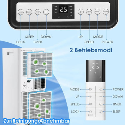 Portable Air Conditioner,Dehumidifying,Ventilating,Dust Filter,9000 BTU/h 2.6 KW,with Exhaust Hose,Remote Control,Wheels...