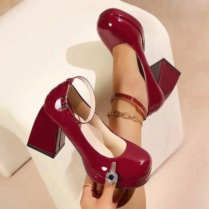9cm Patent Leather Mary Janes Shoes Women Platform Pumps 2026 Spring Block High Heels Shoes Cosplay Lolita Shoes for Girls