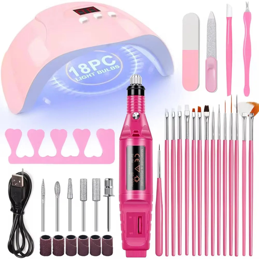 LINMANDA Professional USB Electric Nail Drill Polish File Kit with UV LED Nail Lamp Gel Manicure Dryer Lamp Acrylic Starter Set