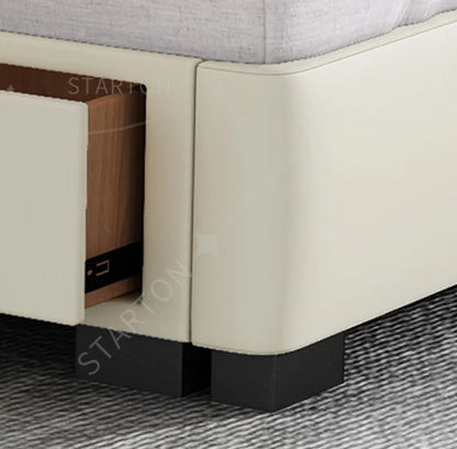 Pure White Nordic Style Oak Panel Queen Bed Frame Steel Frame Cama Modern Bed Queen Size Bed | Kimlud Luxury Bed