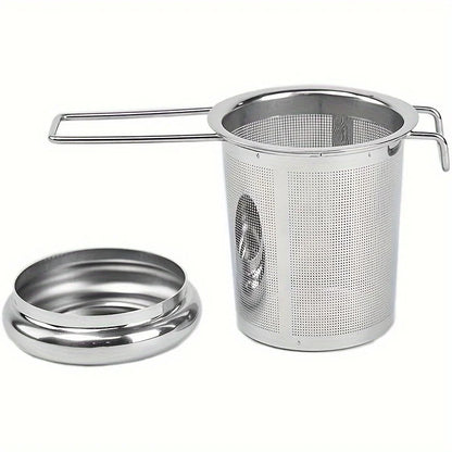 1pc Premium Stainless Steel Tea Filter Extended Folding Handle, Loose Tea Drainer with Lid,Anti-Scald Multi-Purpose Tea Strainer