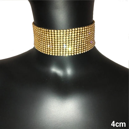 FestivalQueen Luxury Glitter Rhinestones Choker for Ladies Wide Collar Chain Celebrity Jewelry Gifts Bar Night Club 2024