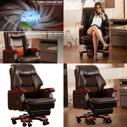 Executive Office Chair with Massage, Ventilation, and Heating, Ergonomic Desk Chair for Home or Office, Plush Recliner with Foot - Kimlud