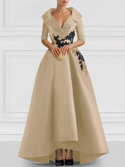 Black A-Line Evening Gowns Vintage Embroidered Elegant Dress Formal V Neck Pocket Satin Beading Appliques 2025 free customized