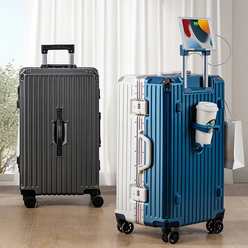 30/32-inch Large Size Luggage Multifunctional Cup Holder and Mobile Phone Holder Aluminium Framed Travel Suitcases Trip Cabin - Kimlud