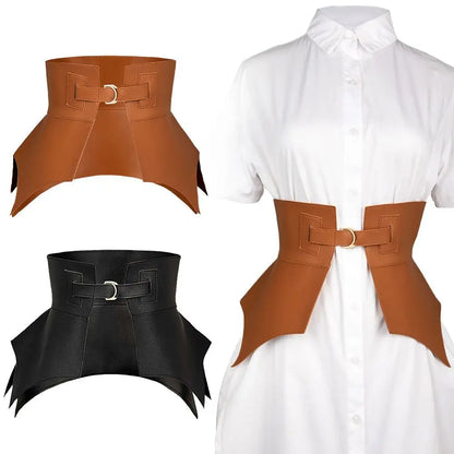 Black Brown Irregular Pu Leather Long Wide Belt Punk Style Women Fashion Autumn Winter Waistband Corset Belt | Kimlud...