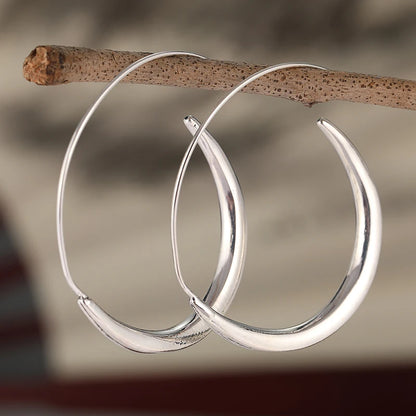 Fashion Concise Design Silvery Plated Hoop Earrings for Women's Vintage Party Vacation Jewelry Accessories Perfect...
