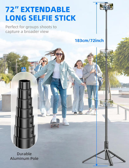 C10 Selfie Stick Wireless Bluetooth Remote Portable 72 Inch Aluminum Alloy Phone Tripod Stabilizer for iOS Android Cellphone