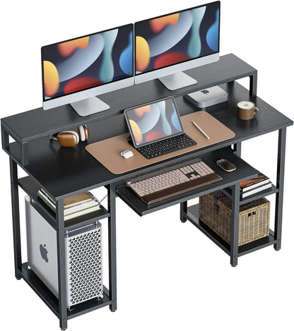 CubiCubi Computer Desk with Keyboard Tray 47 Inch Office Desk with Monitor Stand Storage Shelves Music Studio Desk Workstation