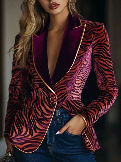 2025 Retro Floral Printed Blazer Jacket Satin Patchwork Lapel Collar Single Button Office Lady Elegant Vintage Jacket Coat