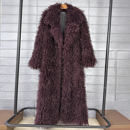 2025 Winter New Colorful Women's Furry Coat Rose Pink Faux Fur Coat Suit Collar Autumn Winter Thick Cardigan Long...