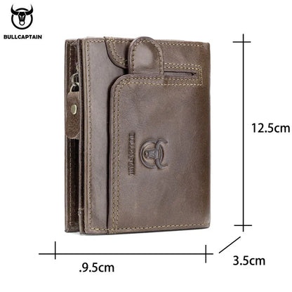 BULLCAPTAIN RFID Blocking Men's Wallet Man Vintage Cow Genuine Leather Wallet Male Handmade Billfold Coin Purse Short Wallet
