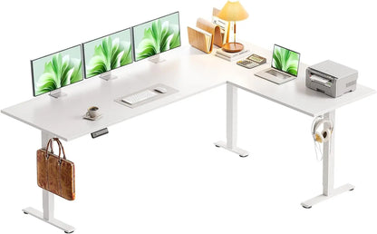 OffiGo L-Shaped Height Adjustable desk 180x140 cm desk Height Adjustable Electric White | Kimlud Office Luxury Desk