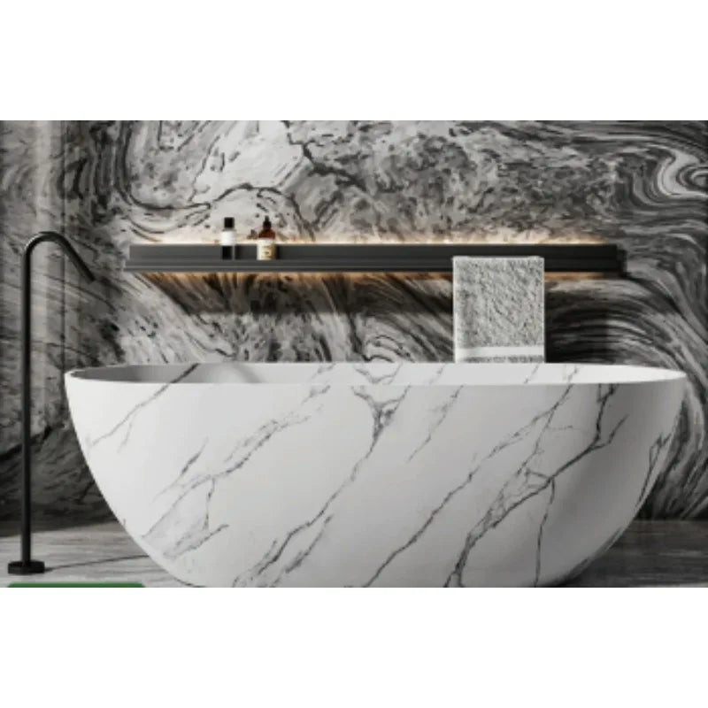 Large Modern Freestanding Solid marble imitation Natural Stone Bathtub With Drainer Square Soaking Tub Bathroom Hotel Use