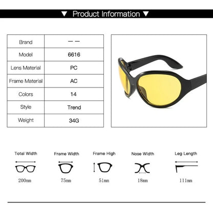 Oversized Y2K Sunglasses Women Lady Trendy Big Frame Vintage Wrap Around Glasses Fashion Punk Silver Shades - Kimlud