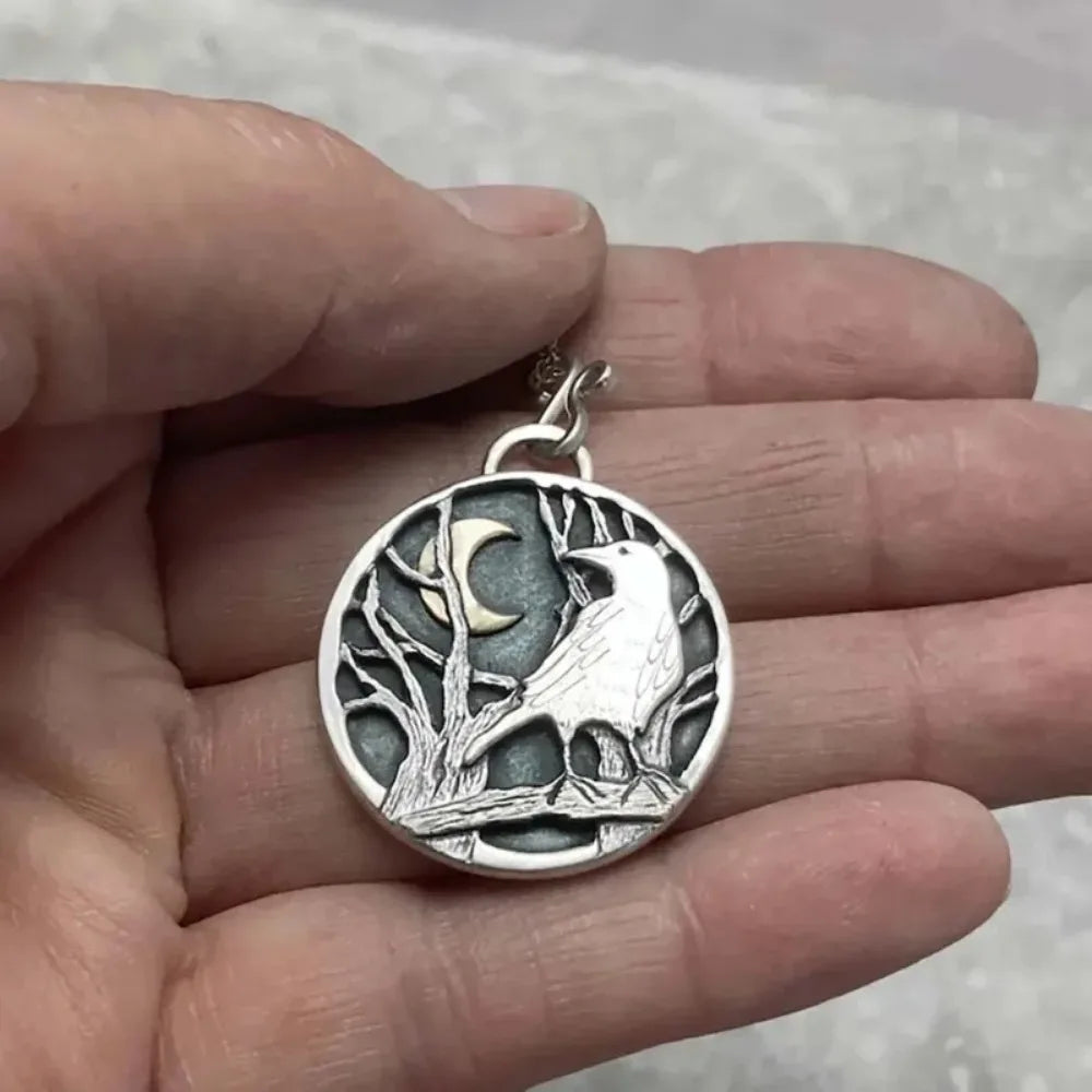 Creative Retro Crow Moon Forest Branch Exquisite Necklace for Women Gothic Bird Standing on Branches Necklaces Jewelry...