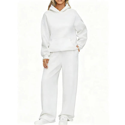 Autumn Winter Women Hoodie+Wide leg pants two pieces Casual pullover loose long sleeve tracksuit comfortable sports Women suit