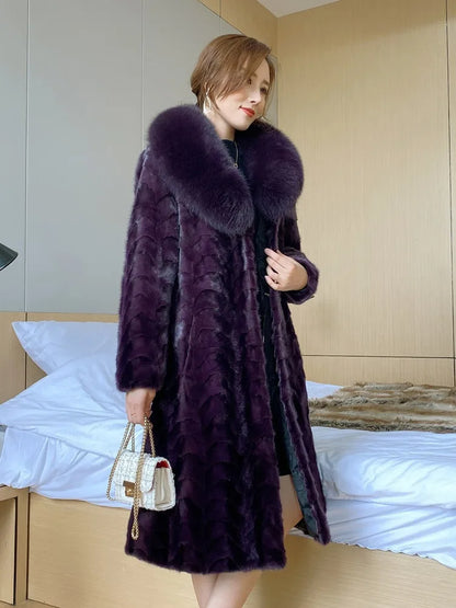 Hot-selling Fashionable Women's Real Mink Coat Winter Warm Long Natural Fox Fur Collar High-quality Real Fur Jacket