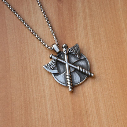 Retro Viking Double Axe Pendant Necklace For Women Men Silver Color Stainless Steel Box Chain Hip Hop Rock Neck Jewelry Gifts