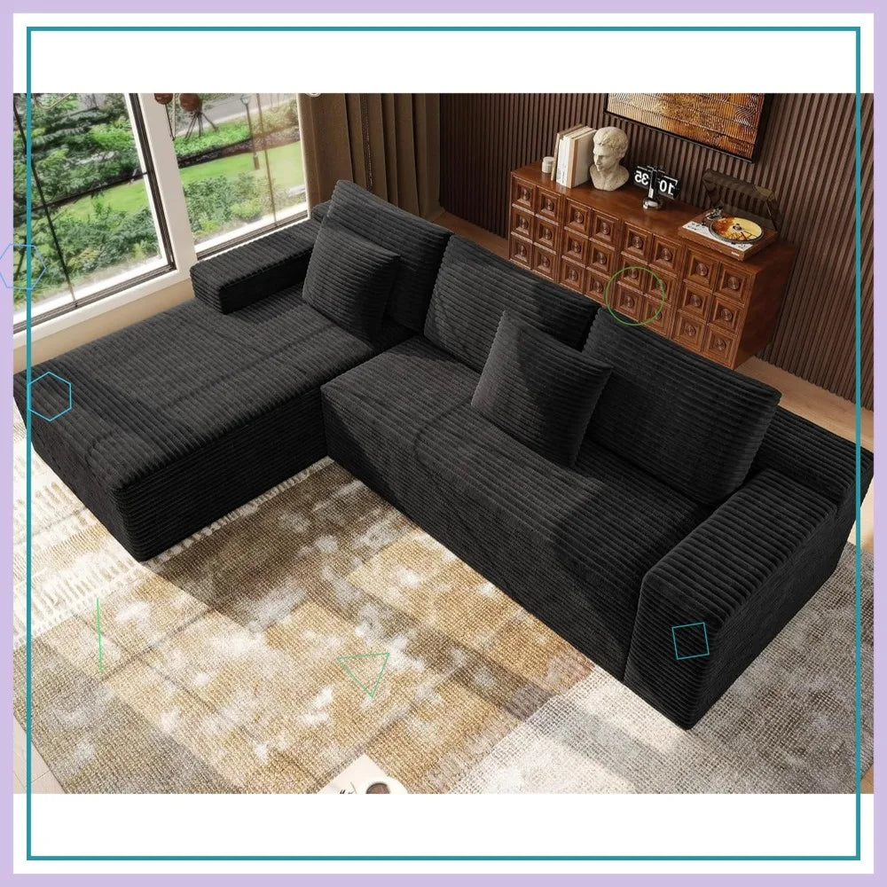 Modular Sectional Sofa with Chaise, Oversized Deep Seat Cloud Couch, Soft Corduroy Fabric L-Shaped Living Room Furniture...
