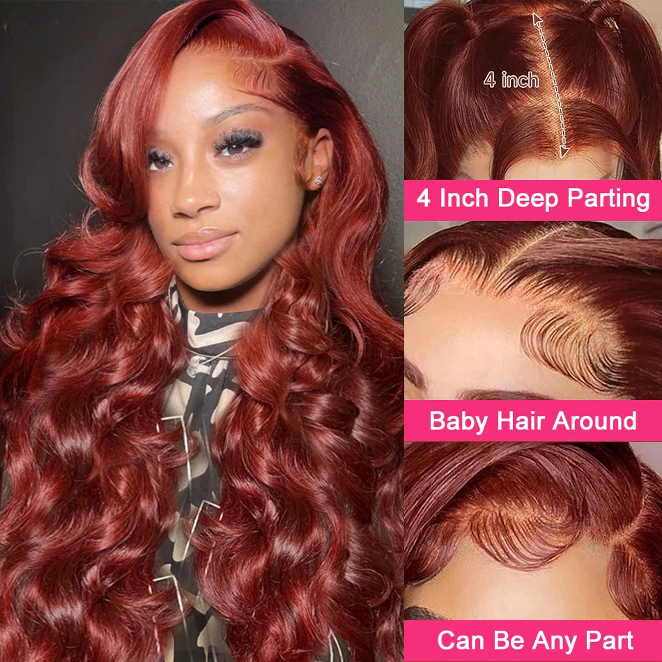 40 inch Reddish Brown HD Lace Front Human Hair Wig PrePlucked 13x4 Colored Human Hair 13x6 Lace Front Wigs Body Wave Wig 4x4 5x5 - Kimlud