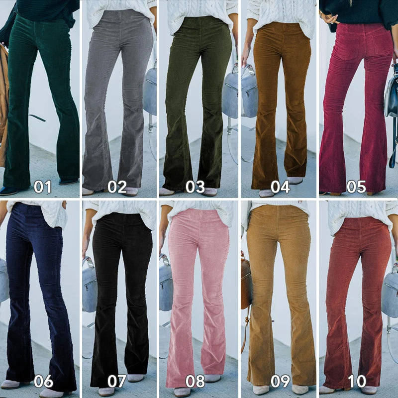 Women High Waist Flared Pants Vintage Elegant Velvet Pants Aesthetic Sexy Skinny Trousers Lady Corduroy Elastic Waist Pants