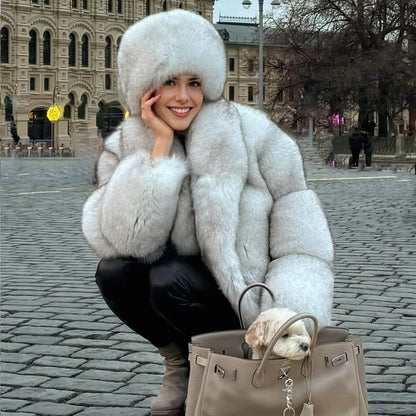 Natural Fox Fur Jacket For Woman Real Fur Coat With Turndown Collar Cropped Fox Fur Jacket High Quality Genuine Leather Jackets