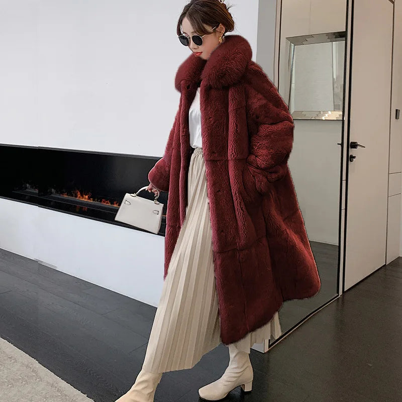 5XL Oversized Autumn Winter Faux Fur Coat Women Loose Long Plush Jackets Thick Warm OverCoat Female  Large Fur Collar Parka 2023