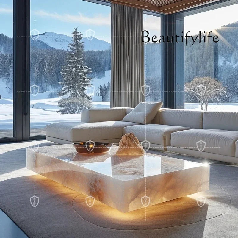 Marble jade sapphire modern simple stone light luxury large apartment living room coffee tabledecoração - Kimlud