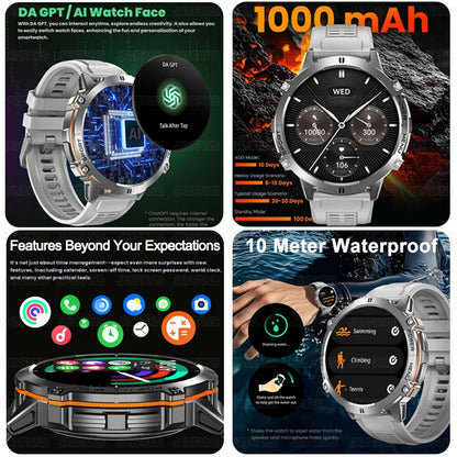 2025New Outdoor Military GPS Compass Smart Watch Men 1.73"HD AMOLED Screen 1000MAH Heart Rate BT Call IP68 Waterproof Smartwat