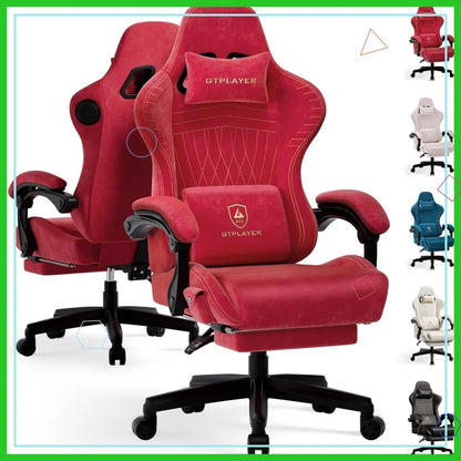 Gaming Chair with Built-in Speakers & Bluetooth, Ergonomic Reclining Design with Footrest for Adults - Red Velvet