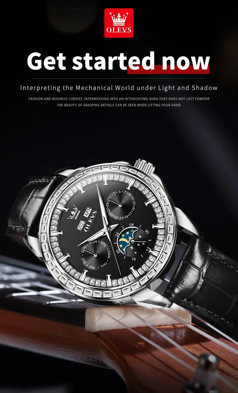 OLEVS 6695 Luxury Man Watch Original Brand Diamond Bezel Moon Phase Waterproof Glow Automatic Mechanical Wrist Watches...