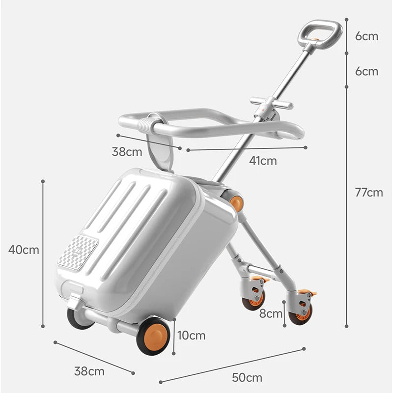 Children's Luggage 2-in-1 Ride-On with Detachable Stand LED Flashing Lights 38L Large Capacity Suitcase with Guardrail Brake - Kimlud