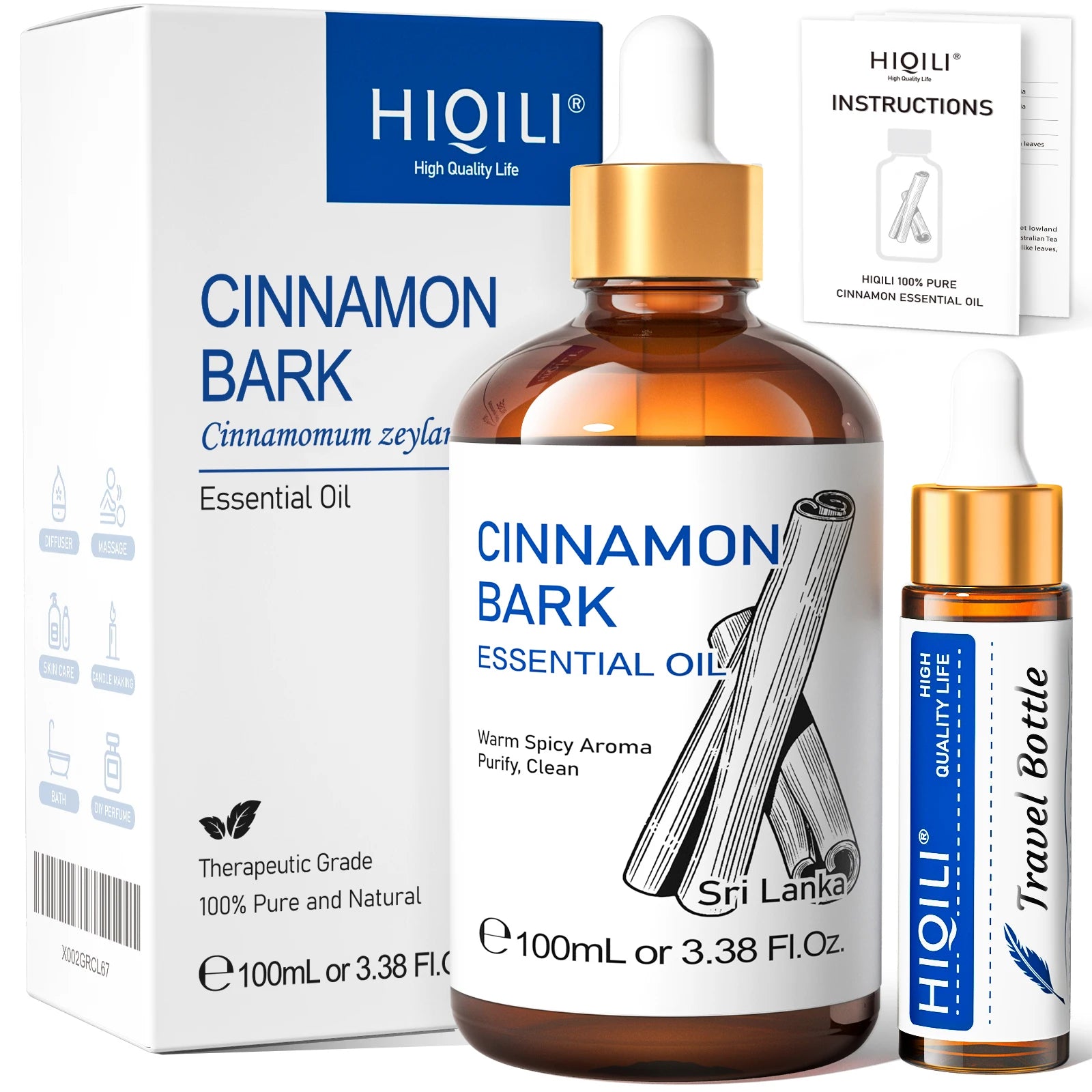 HIQILI Ylang-Ylang Essential Oil 100ML Citronella Geranium 100% Natural Tree Oil for Skin Massage Stress Relief & Aromatherapy