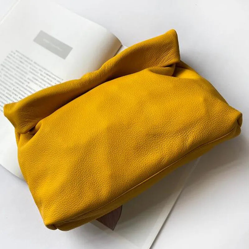 Personality roll-edge leather bag  lazy casual leather soft bag  Phone Women High Quality holding red large bag luxury designer