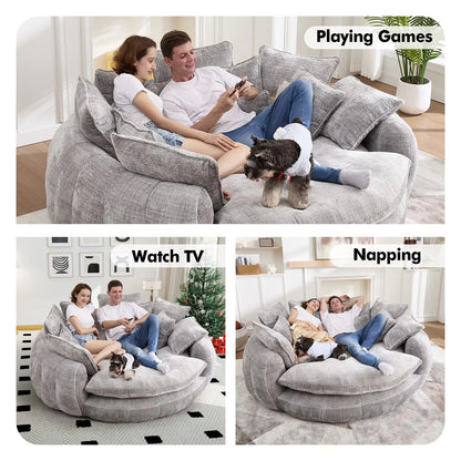 81.1" Cloud Couch Sleeper Sofa, Oversized Round Chaise Lounge Chair with 14 Pillows, Modern Chenille Boneless Couch, Memory Foam