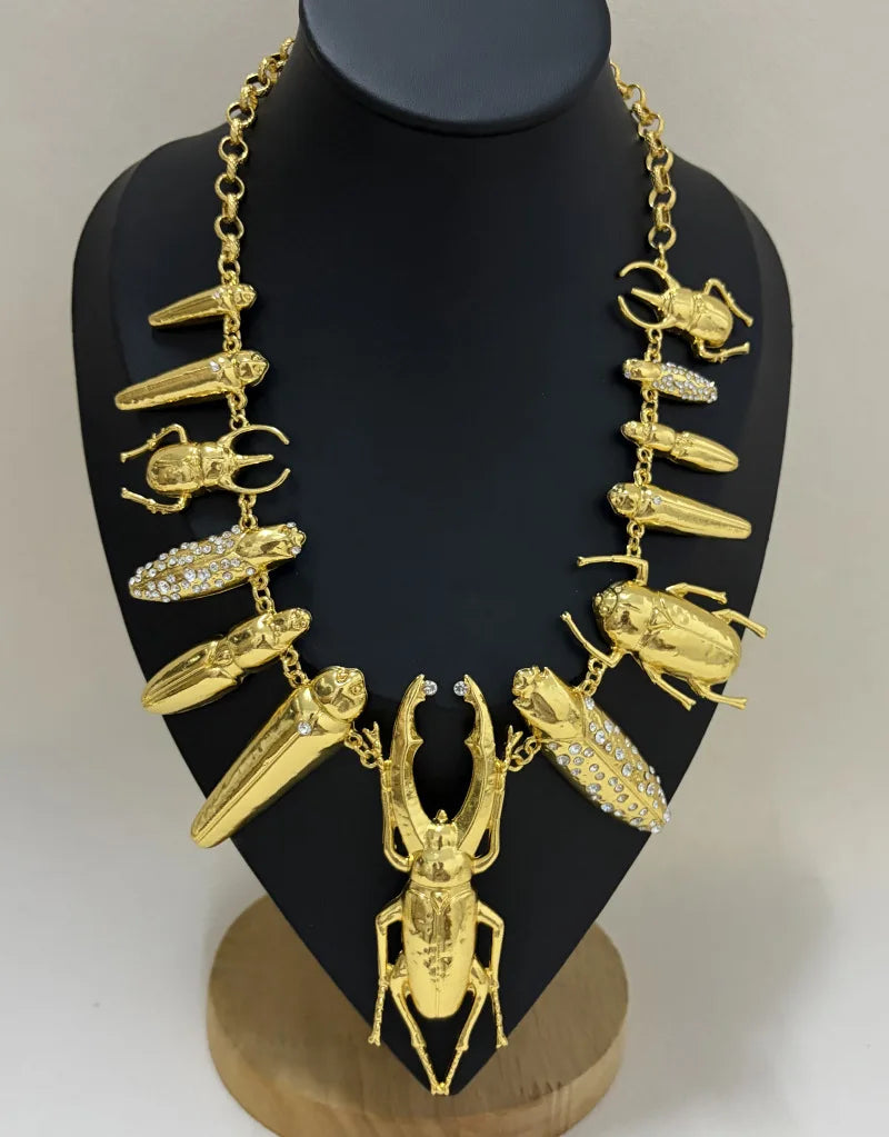Exaggerated Women's Chunky Choker Alloy Bug Insect Charms Necklace Fashion Brand Statement Jewelry Boutique Chain...
