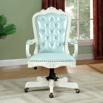 12American Genuine Leather Retro Carved Solid Wood Swivel Chair Office Chair Lift | Kimlud Vintage Luxury Home